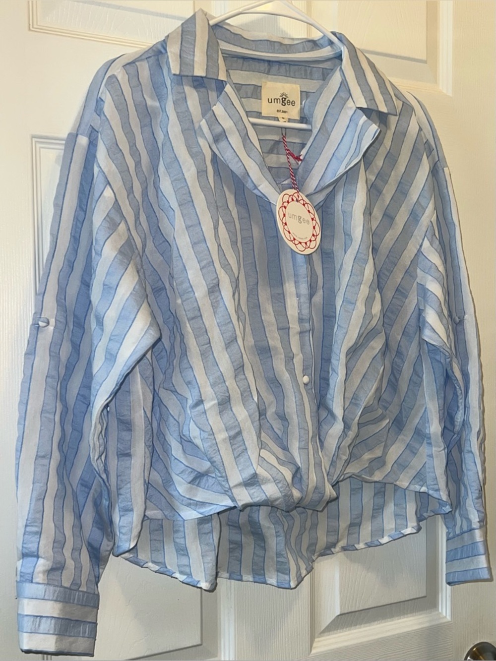 Small Umgee Light Blue & White Stripe Top - Picture 2 of 5